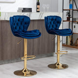 Table & Bar Stools: SERENITà Swivel Bar Stools Set of 2 Counter Height Barstools with Back Velvet Upholstered Adjustable Stool Chair Mid Century Modern Bar Stool for Kitchen Island (Navy Blue)