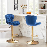 Table & Bar Stools: SERENITà Swivel Bar Stools Set of 2 Counter Height Barstools with Back Velvet Upholstered Adjustable Stool Chair Mid Century Modern Bar Stool for Kitchen Island (Navy Blue)