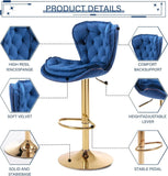 Table & Bar Stools: SERENITà Swivel Bar Stools Set of 2 Counter Height Barstools with Back Velvet Upholstered Adjustable Stool Chair Mid Century Modern Bar Stool for Kitchen Island (Navy Blue)
