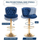 Table & Bar Stools: SERENITà Swivel Bar Stools Set of 2 Counter Height Barstools with Back Velvet Upholstered Adjustable Stool Chair Mid Century Modern Bar Stool for Kitchen Island (Navy Blue)