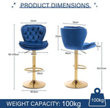 Table & Bar Stools: SERENITà Swivel Bar Stools Set of 2 Counter Height Barstools with Back Velvet Upholstered Adjustable Stool Chair Mid Century Modern Bar Stool for Kitchen Island (Navy Blue)