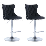 Table & Bar Stools: SERENITà Black Velvet Bar Stools Adjustable Swivel Counter Height Chairs with Tufted Back and Nailhead Trim for Kitchen Island Pub Restaurant (2Pcs, Chrome Metal)