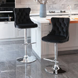 Table & Bar Stools: SERENITà Black Velvet Bar Stools Adjustable Swivel Counter Height Chairs with Tufted Back and Nailhead Trim for Kitchen Island Pub Restaurant (2Pcs, Chrome Metal)