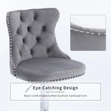 Table & Bar Stools: SERENITà Gray Velvet Bar Stools Adjustable Swivel Counter Height Chairs with Tufted Back and Nailhead Trim for Kitchen Island Pub Restaurant (2Pcs, Chrome Metal, Grey)