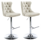 Table & Bar Stools: SERENITà Ivory Velvet Bar Stools Adjustable Swivel Counter Height Chairs with Tufted Back and Nailhead Trim for Kitchen Island Pub Restaurant (2Pcs, Chrome Metal)