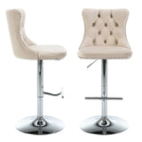 Table & Bar Stools: SERENITà Ivory Velvet Bar Stools Adjustable Swivel Counter Height Chairs with Tufted Back and Nailhead Trim for Kitchen Island Pub Restaurant (2Pcs, Chrome Metal)