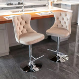 Table & Bar Stools: SERENITà Ivory Velvet Bar Stools Adjustable Swivel Counter Height Chairs with Tufted Back and Nailhead Trim for Kitchen Island Pub Restaurant (2Pcs, Chrome Metal)