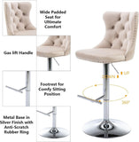 Table & Bar Stools: SERENITà Ivory Velvet Bar Stools Adjustable Swivel Counter Height Chairs with Tufted Back and Nailhead Trim for Kitchen Island Pub Restaurant (2Pcs, Chrome Metal)
