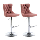 Table & Bar Stools: SERENITà Pink Velvet Bar Stools Adjustable Swivel Counter Height Chairs with Tufted Back and Nailhead Trim for Kitchen Island Pub Restaurant (2Pcs, Chrome Metal)