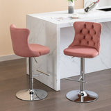 Table & Bar Stools: SERENITà Pink Velvet Bar Stools Adjustable Swivel Counter Height Chairs with Tufted Back and Nailhead Trim for Kitchen Island Pub Restaurant (2Pcs, Chrome Metal)