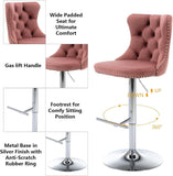 Table & Bar Stools: SERENITà Pink Velvet Bar Stools Adjustable Swivel Counter Height Chairs with Tufted Back and Nailhead Trim for Kitchen Island Pub Restaurant (2Pcs, Chrome Metal)