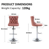 Table & Bar Stools: SERENITà Pink Velvet Bar Stools Adjustable Swivel Counter Height Chairs with Tufted Back and Nailhead Trim for Kitchen Island Pub Restaurant (2Pcs, Chrome Metal)