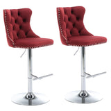 Table & Bar Stools: SERENITà Red Velvet Bar Stools Adjustable Swivel Counter Height Chairs with Tufted Back and Nailhead Trim for Kitchen Island Pub Restaurant (2Pcs, Chrome Metal)