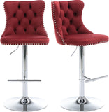 Table & Bar Stools: SERENITà Red Velvet Bar Stools Adjustable Swivel Counter Height Chairs with Tufted Back and Nailhead Trim for Kitchen Island Pub Restaurant (2Pcs, Chrome Metal)