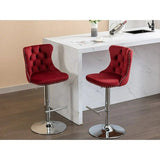 Table & Bar Stools: SERENITà Red Velvet Bar Stools Adjustable Swivel Counter Height Chairs with Tufted Back and Nailhead Trim for Kitchen Island Pub Restaurant (2Pcs, Chrome Metal)