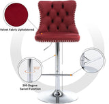Table & Bar Stools: SERENITà Red Velvet Bar Stools Adjustable Swivel Counter Height Chairs with Tufted Back and Nailhead Trim for Kitchen Island Pub Restaurant (2Pcs, Chrome Metal)