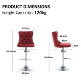 Table & Bar Stools: SERENITà Red Velvet Bar Stools Adjustable Swivel Counter Height Chairs with Tufted Back and Nailhead Trim for Kitchen Island Pub Restaurant (2Pcs, Chrome Metal)