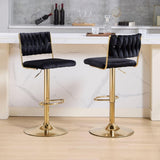 Table & Bar Stools: SERENITà  2x Velvet Bar Stools with Braided Back Elegant Kitchen High Chairs, Kitchen Island Stools Adjustable Height Swivel Bar Chairs with Gold Legs for Home-Black