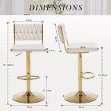 Table & Bar Stools: SERENITà  2x Velvet Bar Stools with Braided Back Elegant Kitchen High Chairs, Kitchen Island Stools Adjustable Height Swivel Bar Chairs with Gold Legs for Home-White