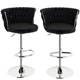 Table & Bar Stools: SERENITà Modern Silver Swivel Upholstered Velvet Adjustable Height Counter Stool with Metal Frame Black (Set of 2)