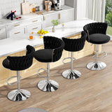 Table & Bar Stools: SERENITà Modern Silver Swivel Upholstered Velvet Adjustable Height Counter Stool with Metal Frame Black (Set of 2)