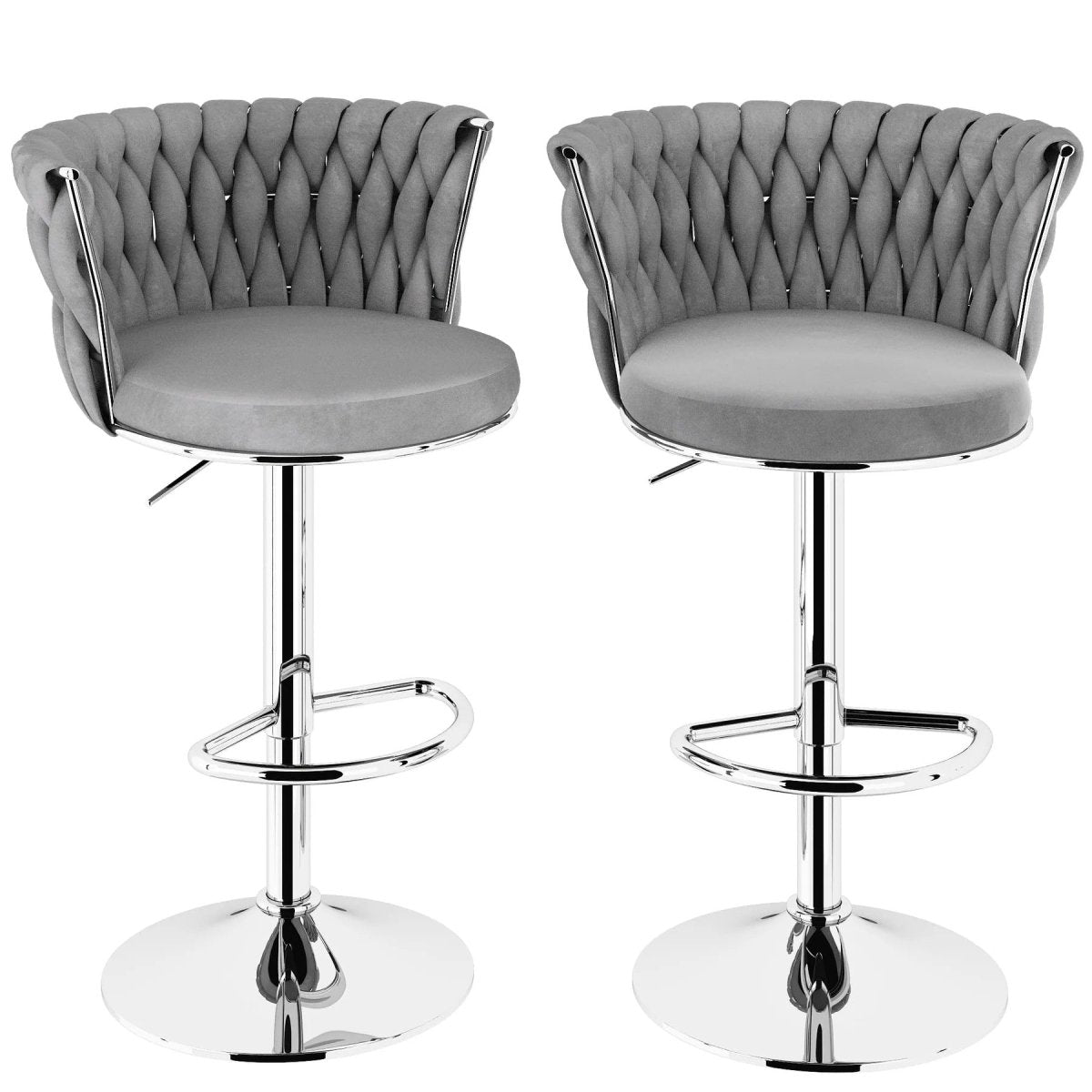 Table & Bar Stools: SERENITà Modern Silver Swivel Upholstered Velvet Adjustable Height Counter Stool with Metal Frame Grey (Set of 2)