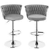Table & Bar Stools: SERENITà Modern Silver Swivel Upholstered Velvet Adjustable Height Counter Stool with Metal Frame Grey (Set of 2)