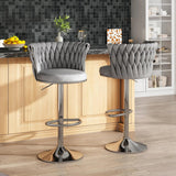 Table & Bar Stools: SERENITà Modern Silver Swivel Upholstered Velvet Adjustable Height Counter Stool with Metal Frame Grey (Set of 2)