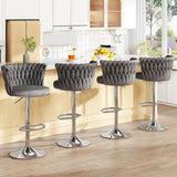 Table & Bar Stools: SERENITà Modern Silver Swivel Upholstered Velvet Adjustable Height Counter Stool with Metal Frame Grey (Set of 2)