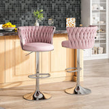 Table & Bar Stools: SERENITà Modern Silver Swivel Upholstered Velvet Adjustable Height Counter Stool with Metal Frame Pink (Set of 2)