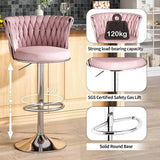Table & Bar Stools: SERENITà Modern Silver Swivel Upholstered Velvet Adjustable Height Counter Stool with Metal Frame Pink (Set of 2)