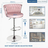 Table & Bar Stools: SERENITà Modern Silver Swivel Upholstered Velvet Adjustable Height Counter Stool with Metal Frame Pink (Set of 2)
