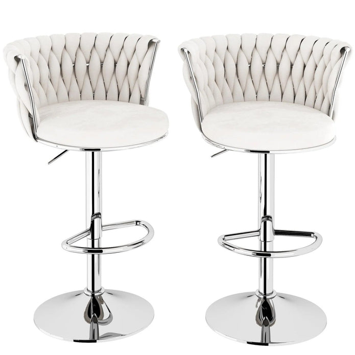 Table & Bar Stools: SERENITà Modern Silver Swivel Upholstered Velvet Adjustable Height Counter Stool with Metal Frame White (Set of 2)