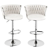 Table & Bar Stools: SERENITà Modern Silver Swivel Upholstered Velvet Adjustable Height Counter Stool with Metal Frame White (Set of 2)