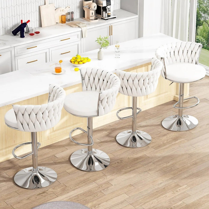 Table & Bar Stools: SERENITà Modern Silver Swivel Upholstered Velvet Adjustable Height Counter Stool with Metal Frame White (Set of 2)