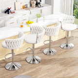 Table & Bar Stools: SERENITà Modern Silver Swivel Upholstered Velvet Adjustable Height Counter Stool with Metal Frame White (Set of 2)