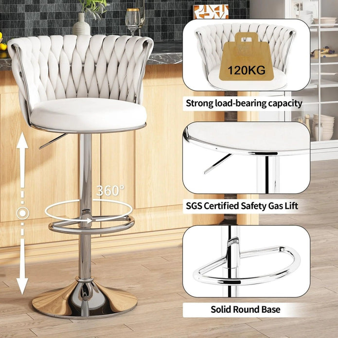 Table & Bar Stools: SERENITà Modern Silver Swivel Upholstered Velvet Adjustable Height Counter Stool with Metal Frame White (Set of 2)