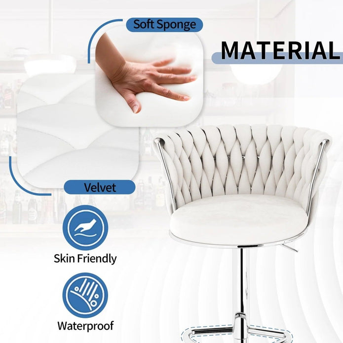 Table & Bar Stools: SERENITà Modern Silver Swivel Upholstered Velvet Adjustable Height Counter Stool with Metal Frame White (Set of 2)