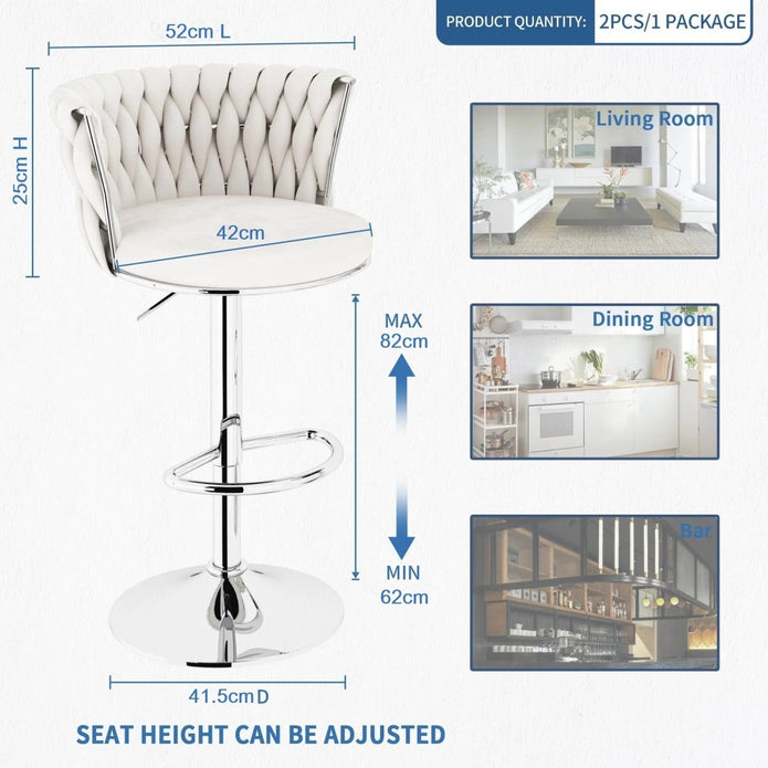 Table & Bar Stools: SERENITà Modern Silver Swivel Upholstered Velvet Adjustable Height Counter Stool with Metal Frame White (Set of 2)