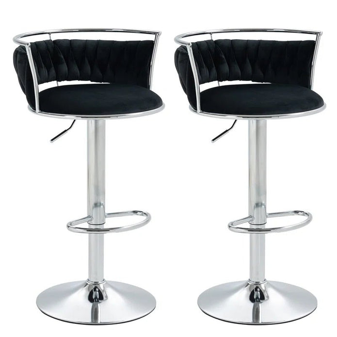 Table & Bar Stools: SERENITà Silver Swivel Upholstered Velvet Adjustable Height Counter Stool with Metal Frame Black (Set of 2)