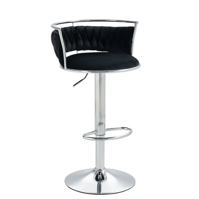 Table & Bar Stools: SERENITà Silver Swivel Upholstered Velvet Adjustable Height Counter Stool with Metal Frame Black (Set of 2)
