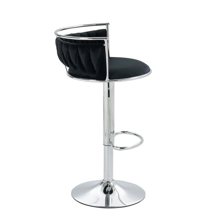 Table & Bar Stools: SERENITà Silver Swivel Upholstered Velvet Adjustable Height Counter Stool with Metal Frame Black (Set of 2)