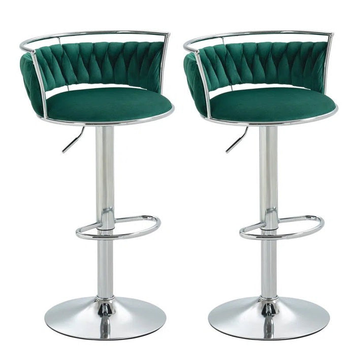 Table & Bar Stools: SERENITà Silver Swivel Upholstered Velvet Adjustable Height Counter Stool with Metal Frame Emerald Green (Set of 2)