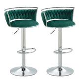 Table & Bar Stools: SERENITà Silver Swivel Upholstered Velvet Adjustable Height Counter Stool with Metal Frame Emerald Green (Set of 2)