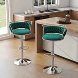 Table & Bar Stools: SERENITà Silver Swivel Upholstered Velvet Adjustable Height Counter Stool with Metal Frame Emerald Green (Set of 2)