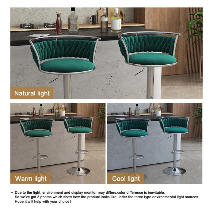 Table & Bar Stools: SERENITà Silver Swivel Upholstered Velvet Adjustable Height Counter Stool with Metal Frame Emerald Green (Set of 2)