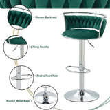 Table & Bar Stools: SERENITà Silver Swivel Upholstered Velvet Adjustable Height Counter Stool with Metal Frame Emerald Green (Set of 2)