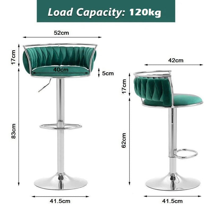 Table & Bar Stools: SERENITà Silver Swivel Upholstered Velvet Adjustable Height Counter Stool with Metal Frame Emerald Green (Set of 2)