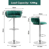 Table & Bar Stools: SERENITà Silver Swivel Upholstered Velvet Adjustable Height Counter Stool with Metal Frame Emerald Green (Set of 2)