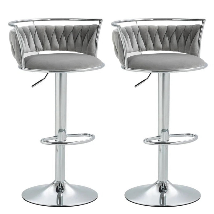 Table & Bar Stools: SERENITà Silver Swivel Upholstered Velvet Adjustable Height Counter Stool with Metal Frame Grey (Set of 2)